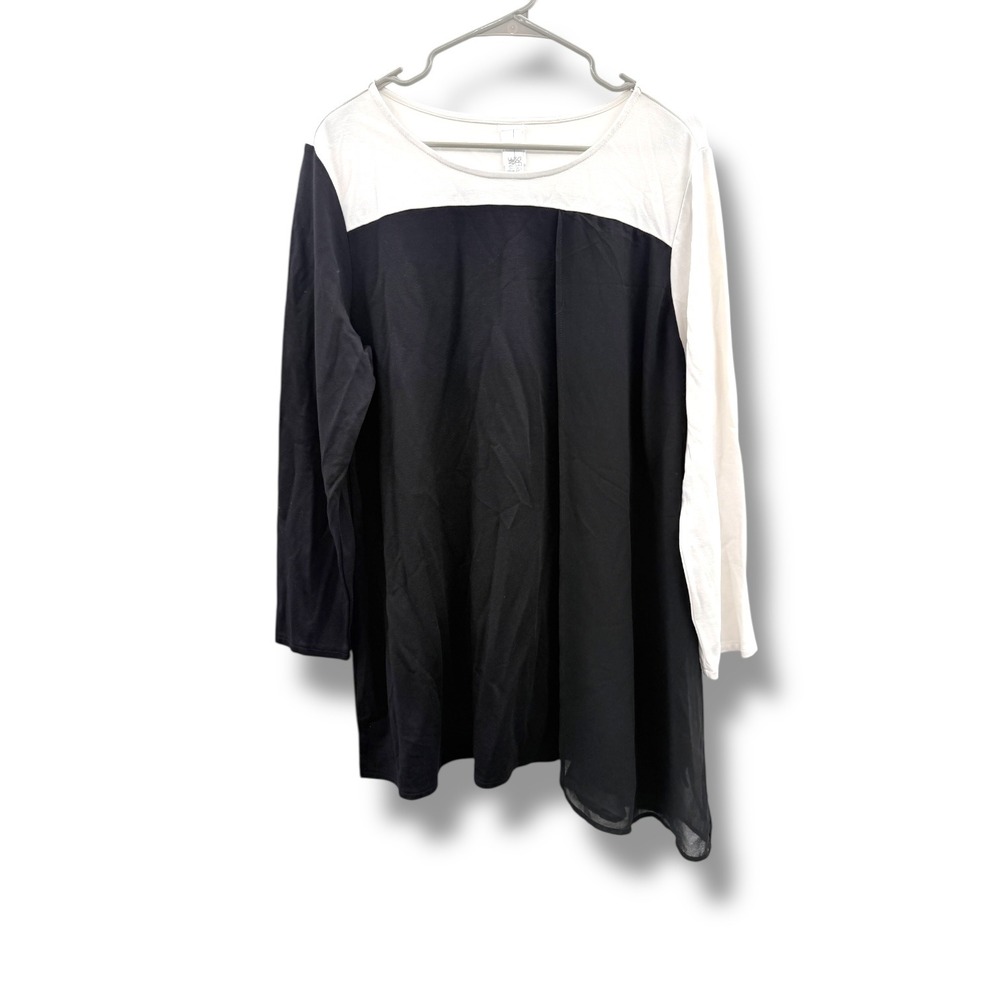 Wynne Layers Colorblock Tunic Top Women's XL Black White Long Sleeve‎ Minimal